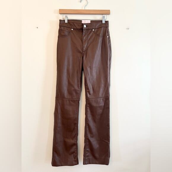 Revive revolve brown faux leather 909 High Street pants straight flare  fall - Picture 3 of 15